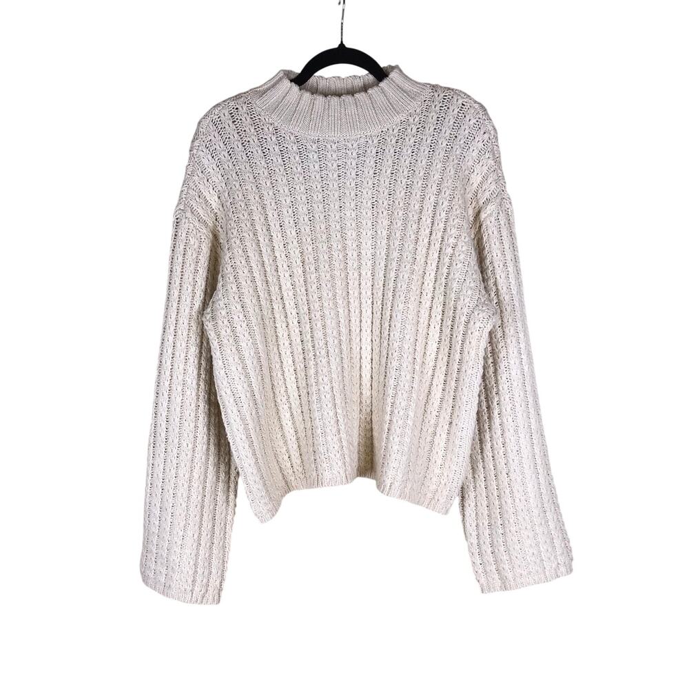 St. John’s Bay Sweater Women’s XL Beige Ribbed Mock Neck Cozy Boho Pullover